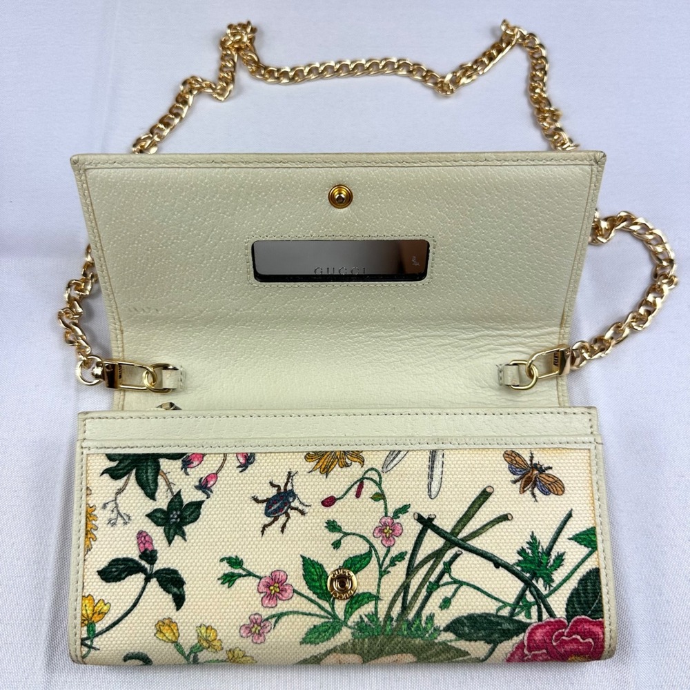 Gucci Flora Canvas Marmont Wallet on Chain Limited Editionw/ Box & Dust Bag - Picture 4 of 15